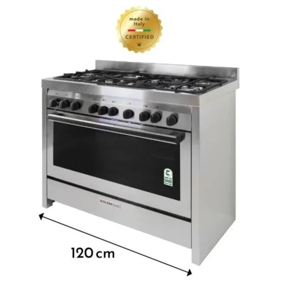 طباخ غاز 120× 60 سم 6 شعله مع حمايه كامله من فلاميغاس - فضي